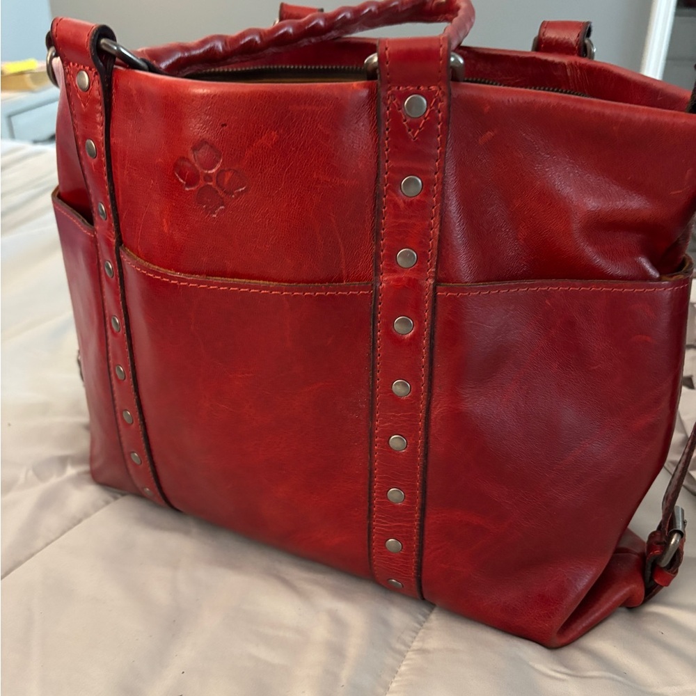 Patricia Nash Red Leather Studded Tote
